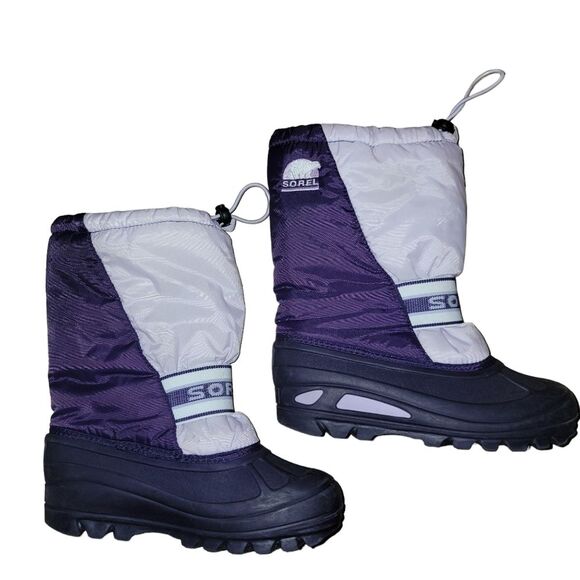 SOREL Cub Two Tone Purple Insulated Pull On Waterproof Rain Snow Boot size 4 - Picture 1 of 13